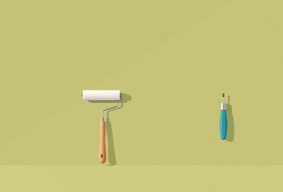 Outils de peinture disposés dans l'ordre des étapes du chantier