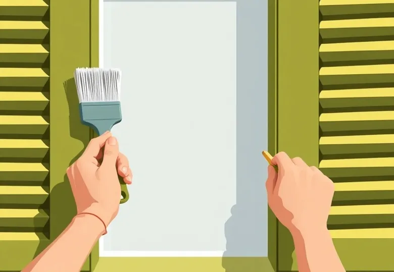Mise en peinture au pinceau de volets et d'encadrements en bois