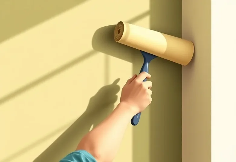 Pose de papier peint, rouleau et brosse à maroufler